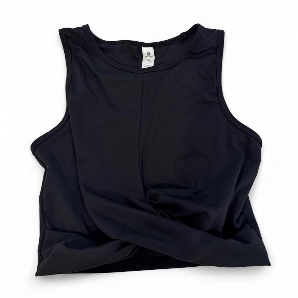 90 Degree by Reflex Womens Black Twist Front Sleeveless Crop Top Tank Size M